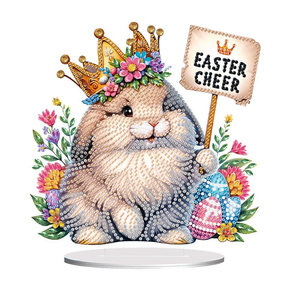 2D Flat Easter Rabbit DIY Desktop Diamond Art Kits Special Shape Diamond Painting Desktop Ornaments Kit Bedroom Table Decoration