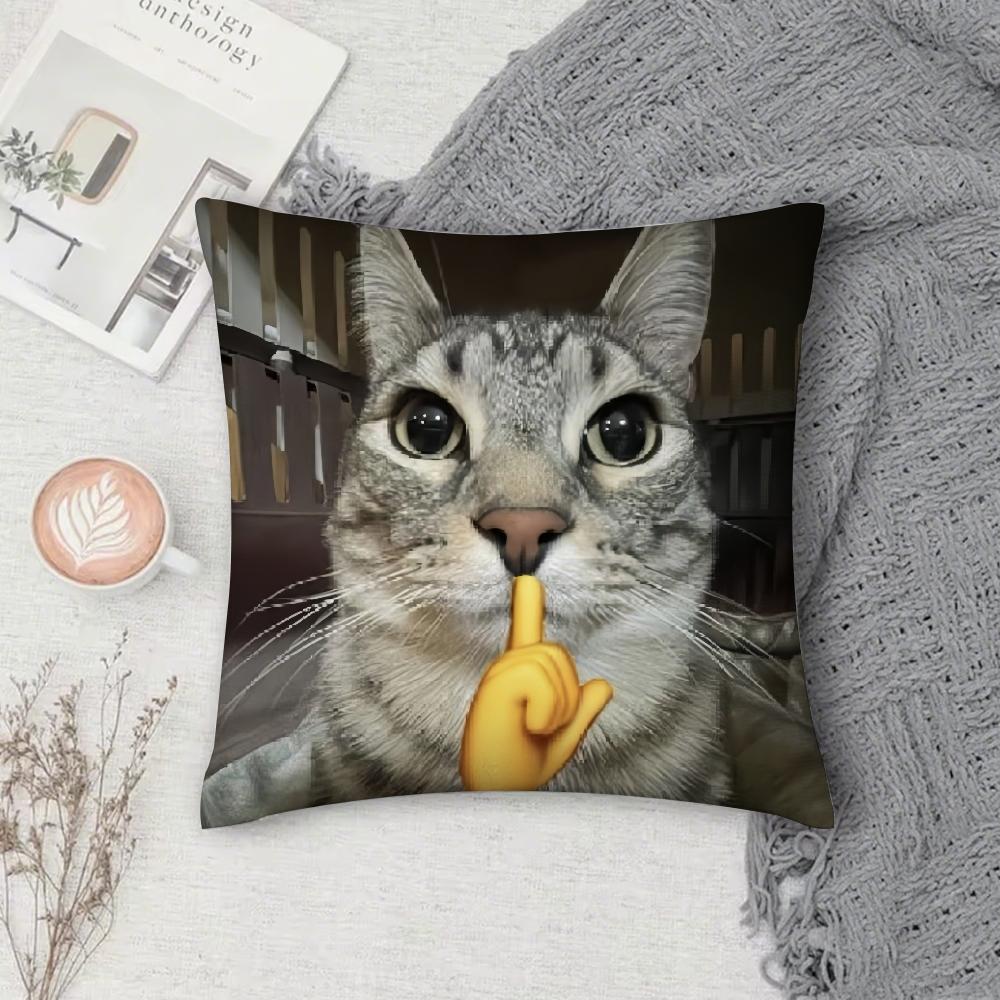 Чехол на подушку с смешным мемом про кота, квадратный, двусторонний принт, короткий плюш, чехол на диванную подушку, для спальни, прикроватной тумбочки