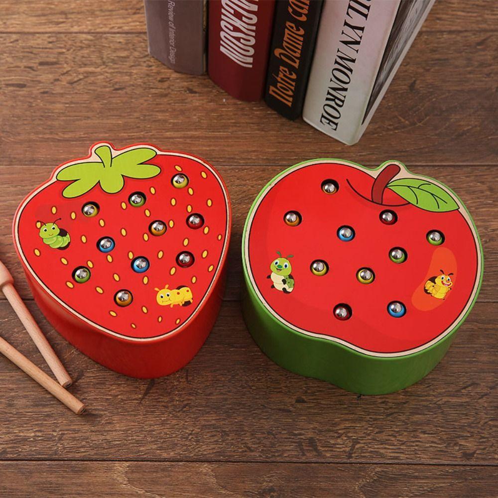 Strawberry Apple Shaped Magnetic Interactive Toys Wooden Educational Apple Game For Preschool Kids