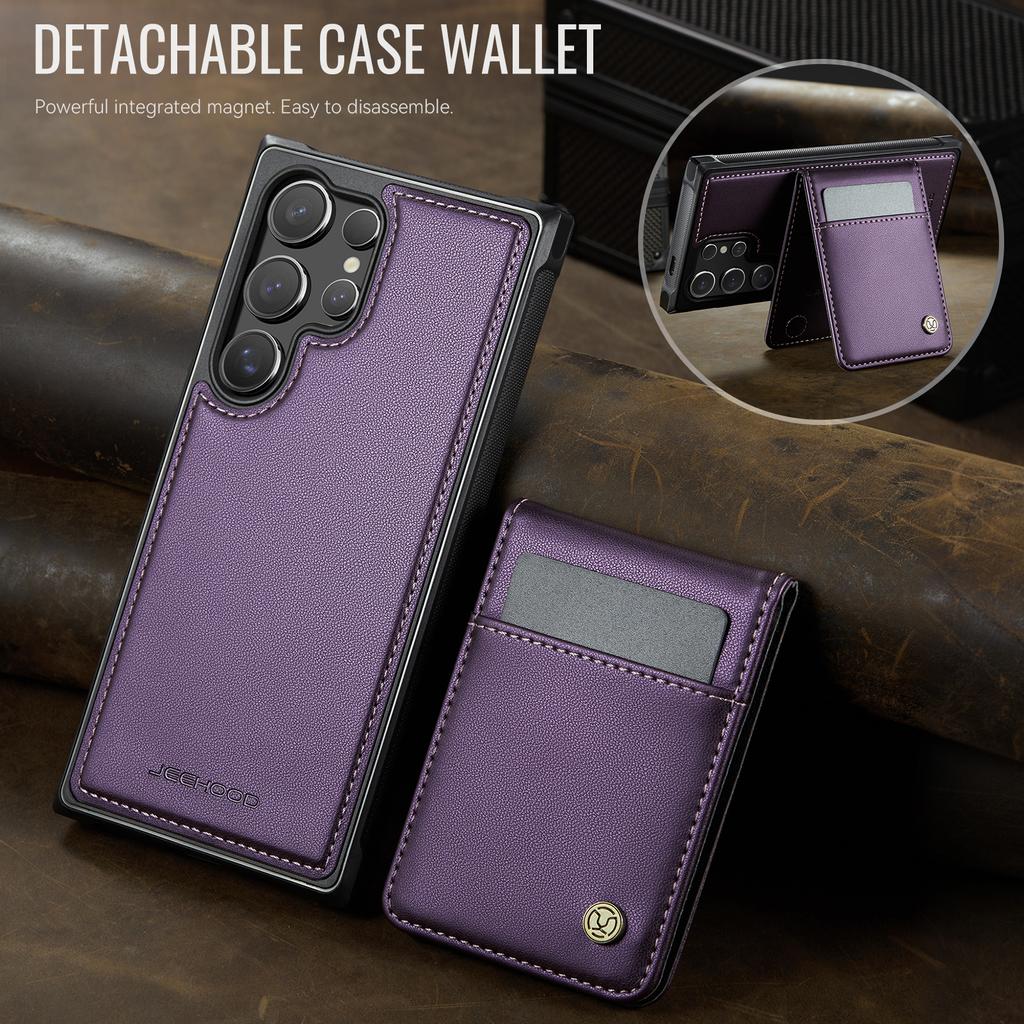 For Samsung Galaxy S26 Ultra Leather Back Cover JEEHOOD J06 Magnetic Phone Case with Card Bag RFID Blocking