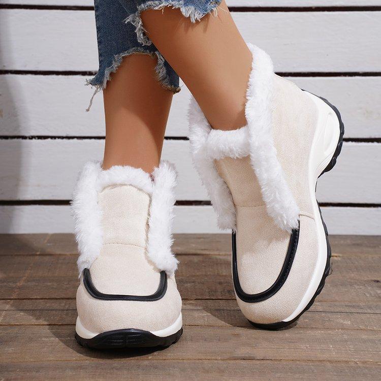 Women's Chunky Platform Snow Boots Winter Faux Fur Lined Anti-Slip Ankle Boot for Women Comfortable Fleece Lining Short Booties Warm High-Top Shoes