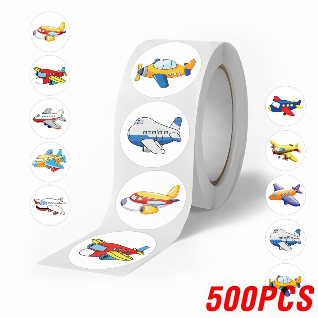 100-500pcs Round Airplane Sticker Kids Birthday Gifts Classroom Teacher Rewards Supplies Airplane Birthday Decorations Sticker