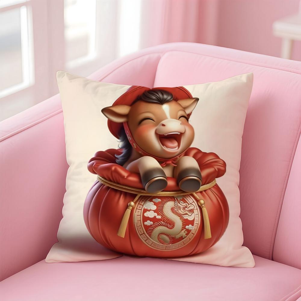 Auspicious Lucky mascot for the Year of the Horse Cushion Cover Pillow Case Soft Skin Friendly Fabric Comfort Concealed Zipper