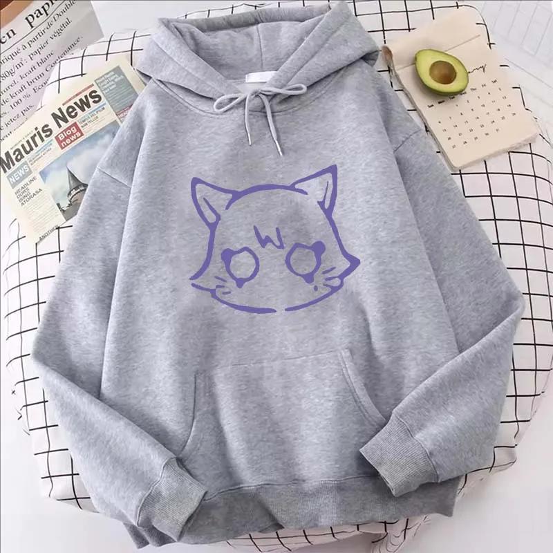 Худи с принтом мультяшного кота Genshin Impact, женские повседневные осенне-зимние каваий харадзюку флисовые толстовки с длинным рукавом
