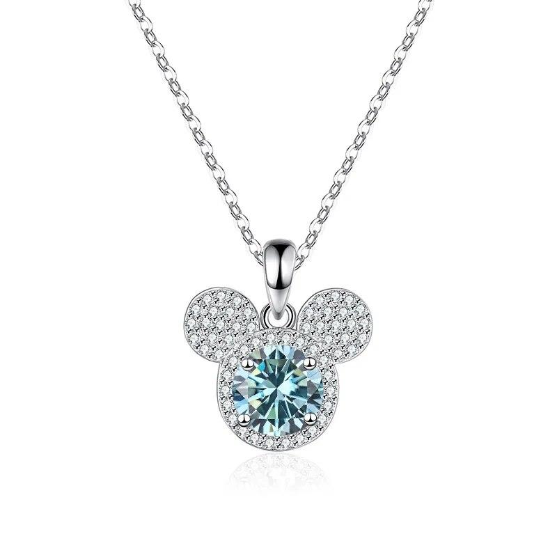 Bague Ringen Кулон из стерлингового серебра S925, 1 карат, муассанит, бриллиант, ожерелье, женская мода, роскошные украшения, голова мыши Микки