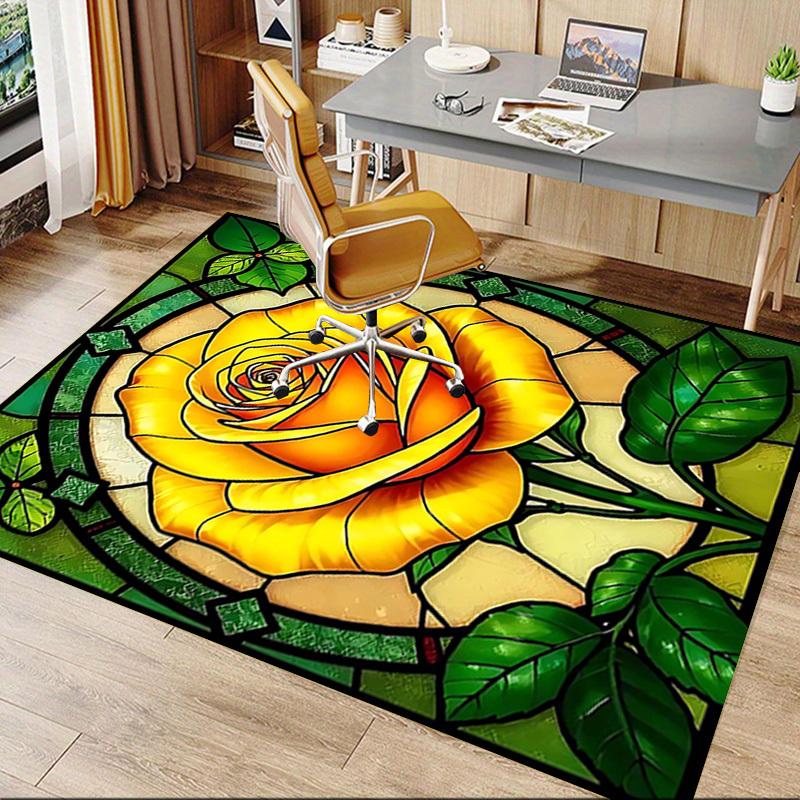 1PC Rose Stained Glass Non-Slip Floor carpet, suitable for Office, bedroomand playrooms. It can also be used as a sofa footrest cover-T86