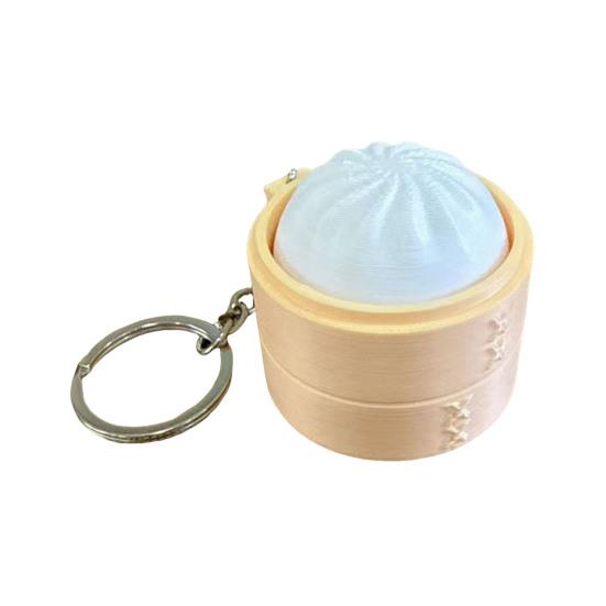 jijijing 3D Printed Steamed Bun Clicker Keychain, Stress Relief Push Button Fidget Toy, Finger Keyring Pendant Backpack Handbag Charm