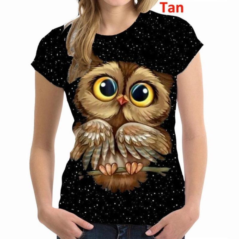 Модная забавная женская футболка с принтом совы 3D Harajuku Trendy Tops Tshirts Женские футболки с коротким рукавом