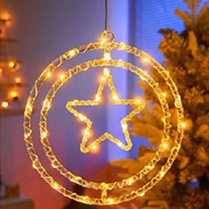 2pcs LED Christmas Hanging Light USB Button Spin Pendent Lights Star Home Decoration Lamp New Year Ornaments Party Christmas Lights