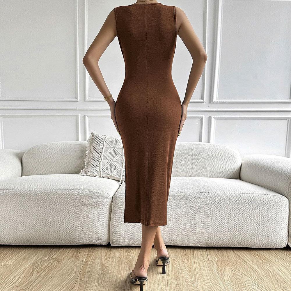 HNXC Женская мода лето весна однотонный принт без рукавов с v-образным вырезом и высокой талией повседневные платья