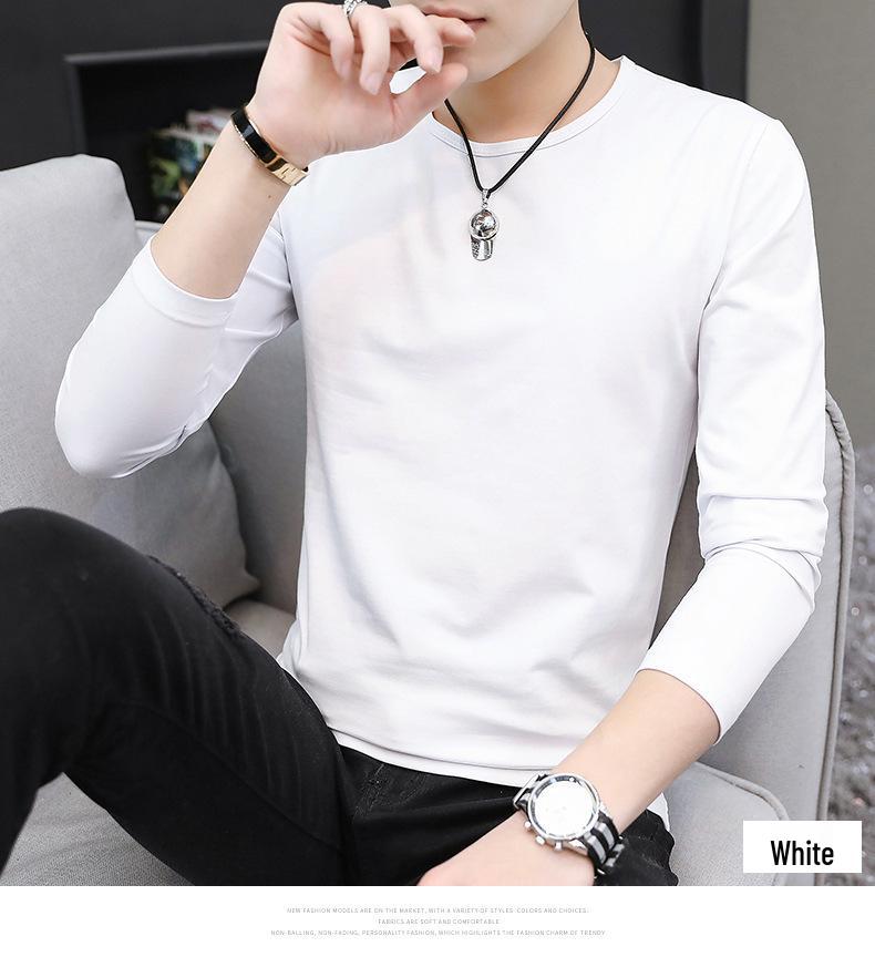 Мужская белая базовая футболка с V-образным вырезом и длинным рукавом на осень и зиму