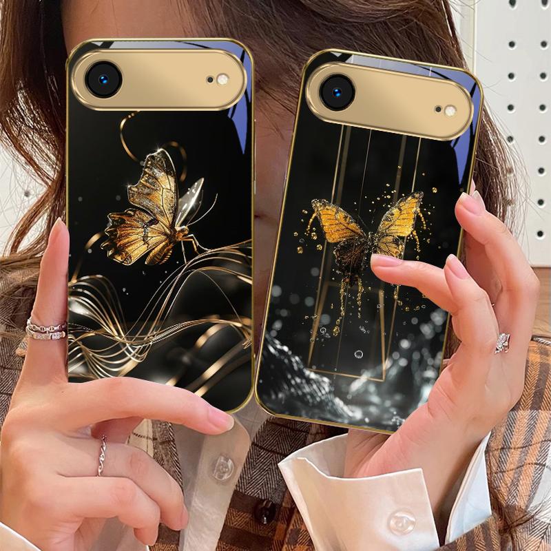 The Golden Butterfly For IPhone 17Pro Max 16 17 Pro 15 Pro 14 13 Plus 12 Mini 11Pro Max XR 16E 17Air Golden glass phone case