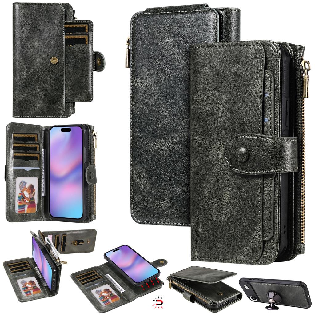 For iPhone 17 Air Phone Case PU Leather Zipper Wallet Detachable Cover