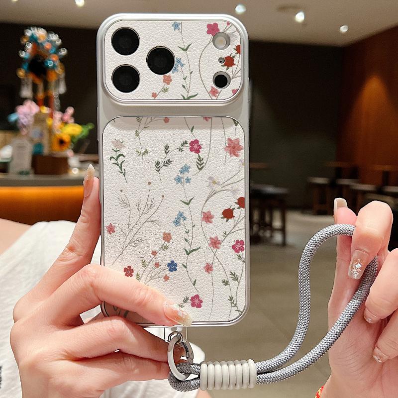 Кожаный чехол-шнурок с мелким цветочным узором для iPhone 18 Pro Max 17 16 15 14 13 Pro Max Роскошный гибридный чехол из ТПУ+ПУ Противоскользящий Мягкий чехол для телефона