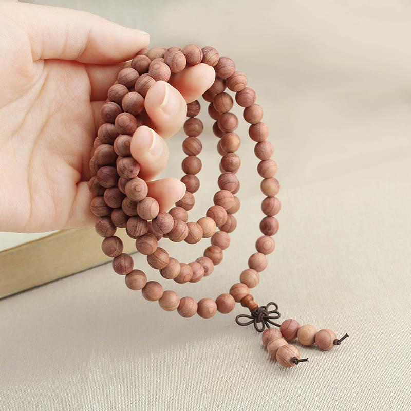 Little Red Book Style Blood Cypress Multi-Strand Bracelet: 108 Bead Buddhist Prayer Beads, Retro Versatile Wenwan Jewelry.