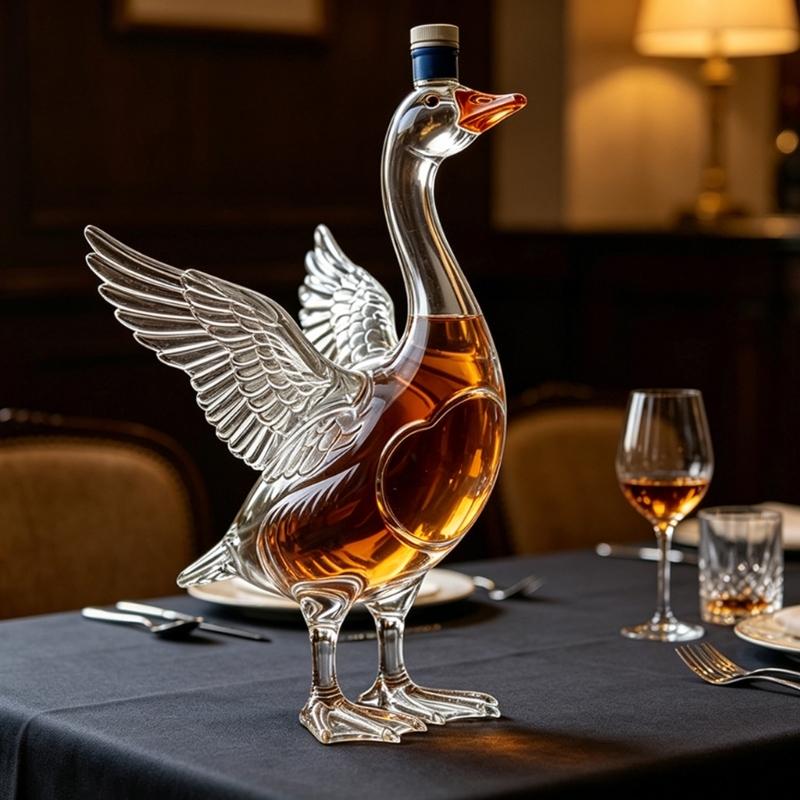 Duck Shape Whiskeys Decanter Bottle, Clear Glass Liquor Decanter for Home Bar Users, Hosts, Gatherings and Table Presentation