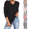Women's Solid Color Knit Sweater Irregular Loose V-Neck Pullover Sweater