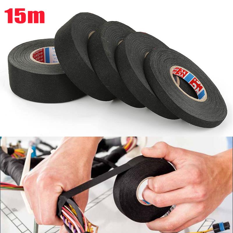 15M 9/15/19/25/32MM Термостойкая клейкая тканевая лента Для автомобильной кабельной ленты, жгута, электропроводки, электрическая термолента