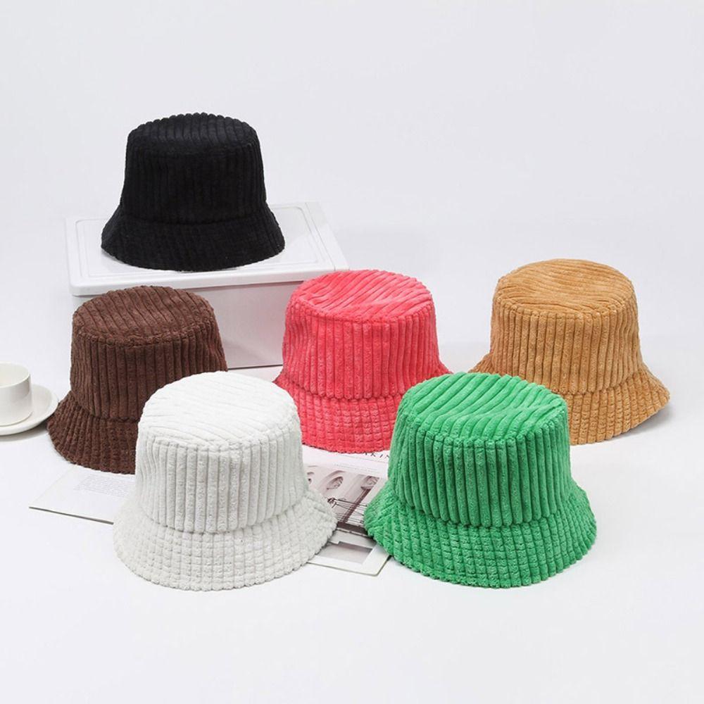 Adjustable Corduroy Bucket Hat Breathable Travel Sun Shade Cap Fashion Fisherman Hat  for Women