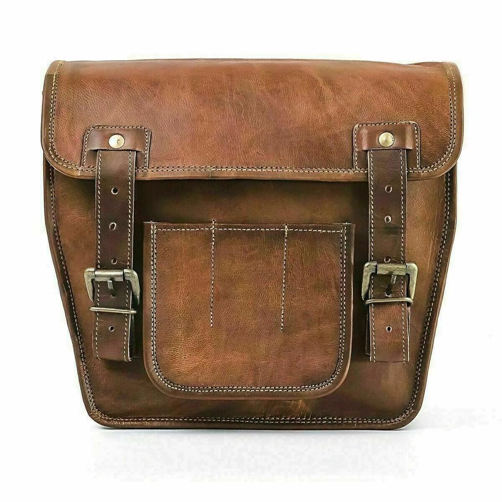 Motorcycle 1 Saddle Side Bag Retro Genuine Goat Leather Handlebar Luggage Tool