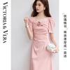 Women's Romantic Rose Puff Sleeve A-Line Mid-Length Dress