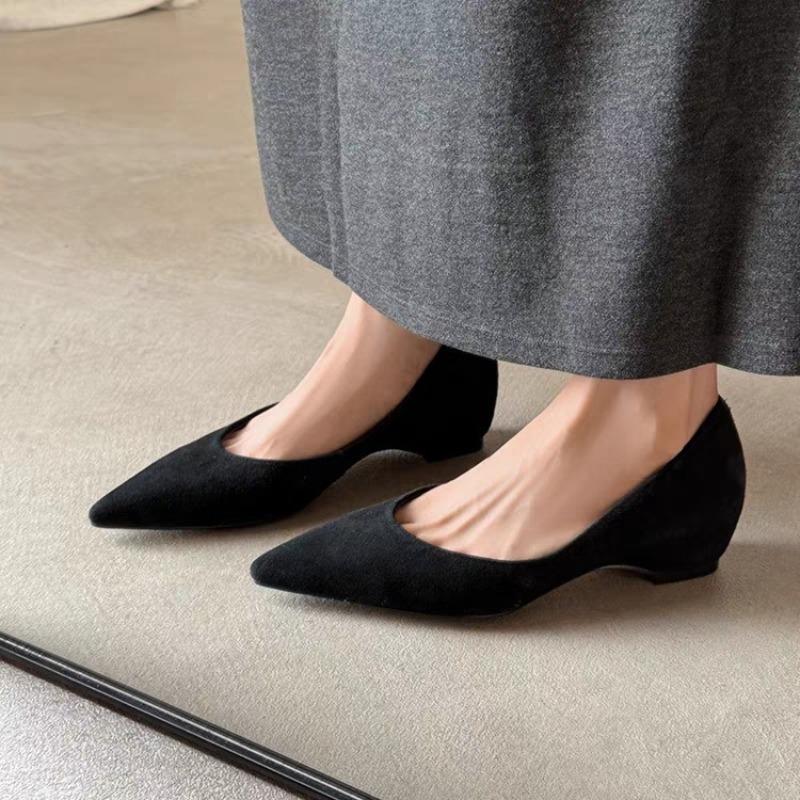 Fall New Suede Low Heel Shoes Women's Fashion Pointed Toe Shallow Mouth Cover Foot Non-slip Soft Sole Single Shoes