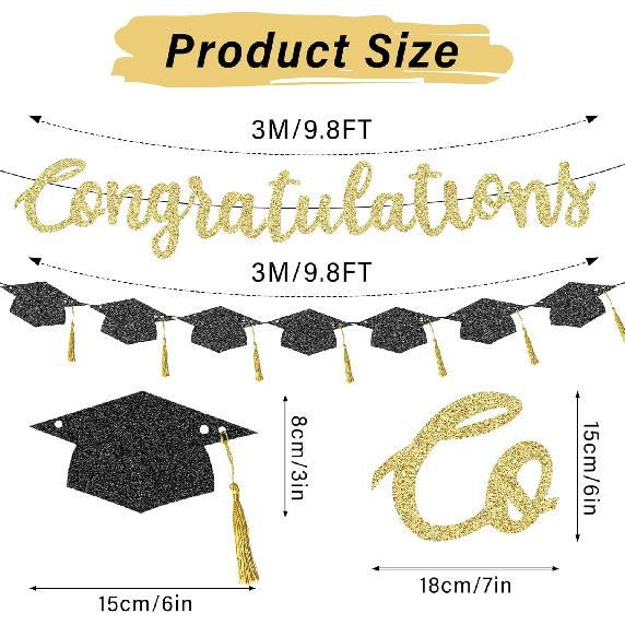 Graduation Banner-Gold Glitter Congratulation Banner -Class of 2025 Congratulations decorations,congrats grad banner for Party Supplies Graduation