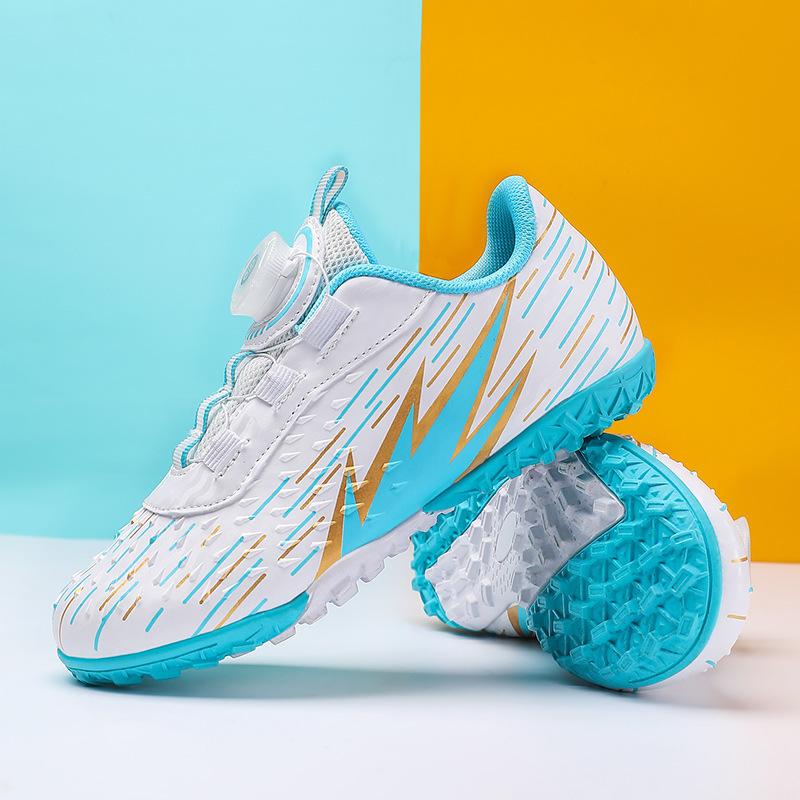 Новые детские футбольные бутсы весна-лето для мальчиков с шипами TF, подростковые, для девочек, учеников начальной школы, с вращающимися кнопками, для тренировок на траве