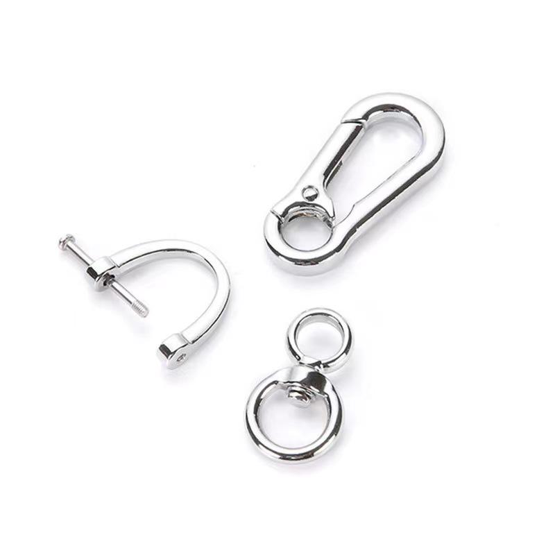 Брелок для ключей автомобиля в виде восьмерки с подковообразной пряжкой, табличка с номером против потери, плетеная веревка и круглый кулон