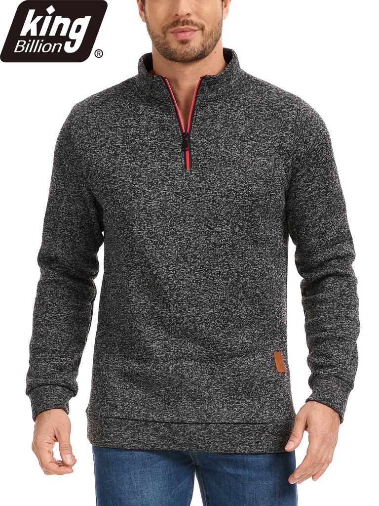 King Billion Men's Half-Zip Stand Collar Fleece Pullover Autumn Spring Sweater Ideal for Daily Casual Wear Urban Strolls and Light Outdoor Activities