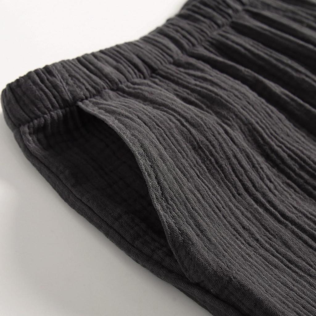 SISOFTLY Короткий рукав Длина спереди Верх и низ Однотонный Прохладный и Идеальный для малыша и подарков Женская пижама, Двухслойная марля, Брюки 3/4, Разрез,