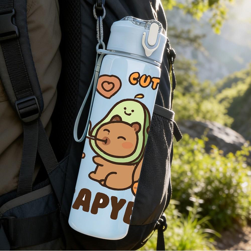 1PC Capybara Hug Small Animal Print 750ml Color Plastic Sports Water Bottle Leakproof Flip Straw Lid Suitable for Sports Office Home Use