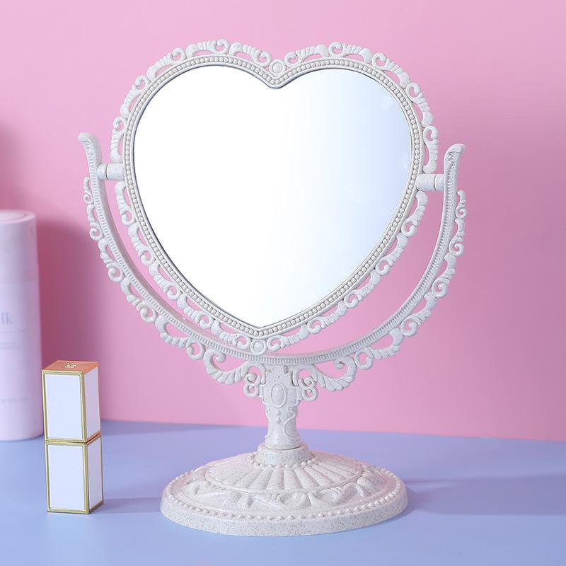 European Style Heart-Shaped Vintage Vanity Mirror – Double-Sided Desktop Makeup Mirror