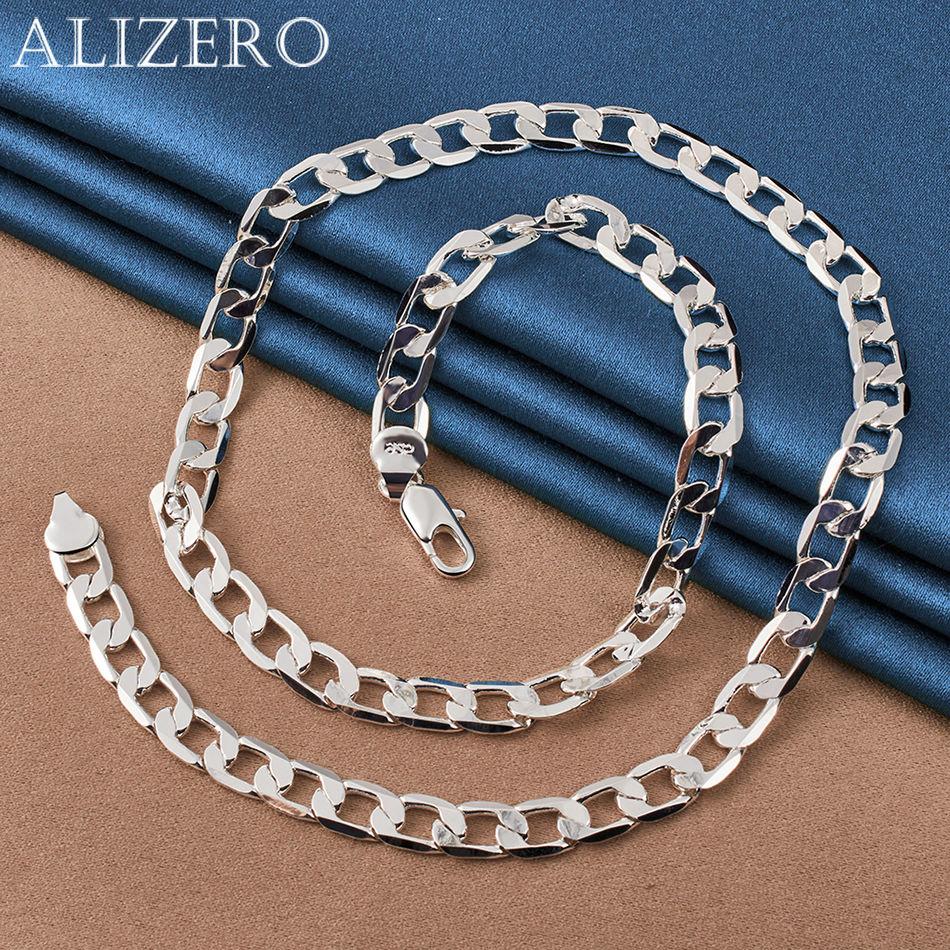 ALIZERO 40-75 см 925 пробы Стерлинговое Серебро 8 мм Кубинская Цепь Ожерелье Для Мужчин Панк Хип-Хоп Аксессуары Мода Вечеринка Украшения