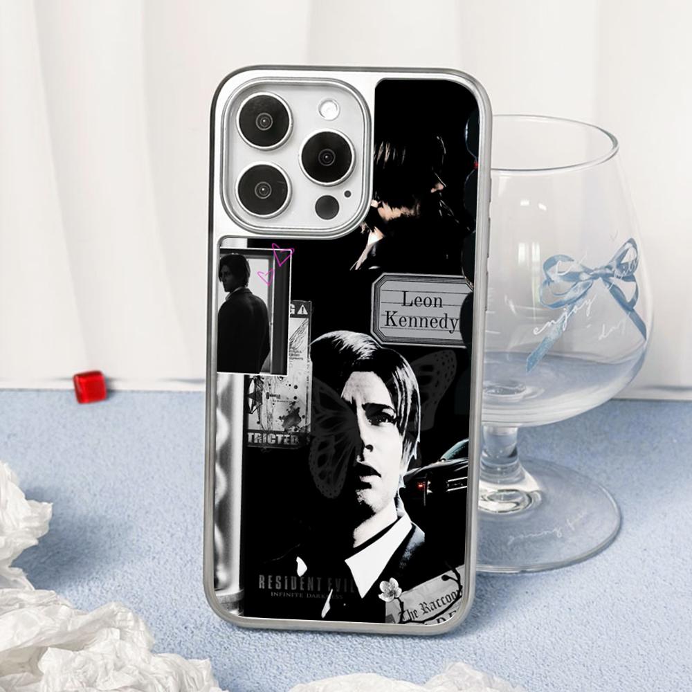 Ада Вонг X Леон горячий игровой плакат Чехол для телефона для iPhone 16 15 14 13 12 11 Pro Max Овечья кожа Серебристый край Защитный чехол