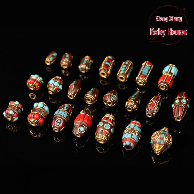 Nepal Six-Syllable Mantra Brass-Inlaid Spacer Beads for DIY Buddhist Rosary