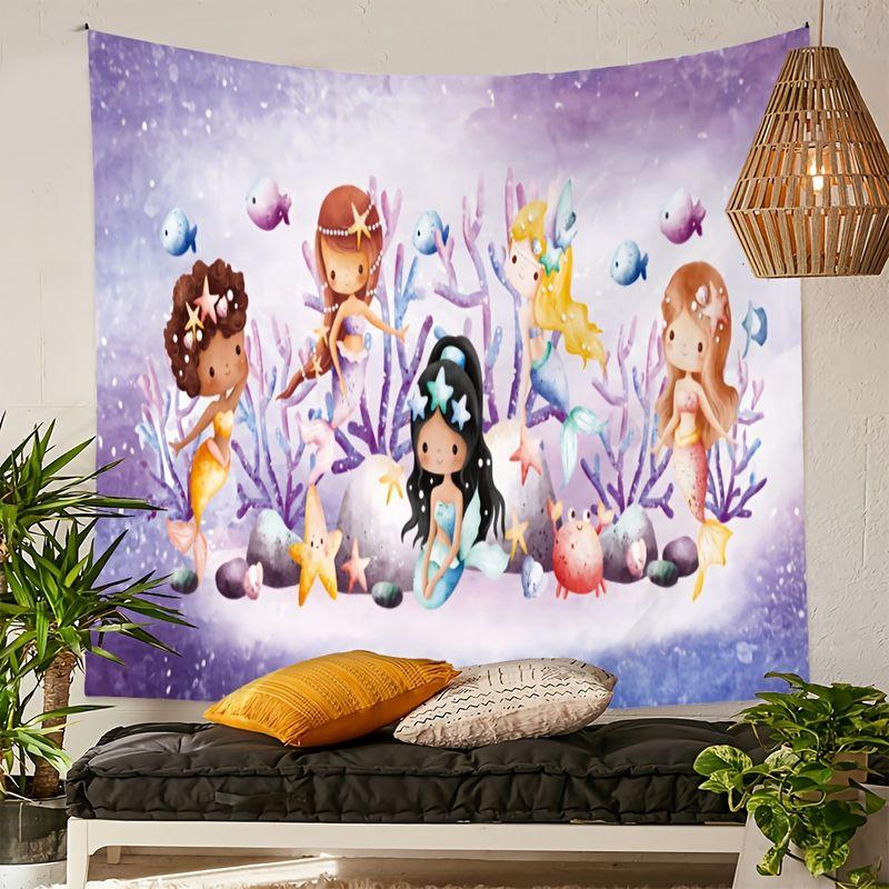 Underwater Cartoon Mermaid Ocean Children's Tapestry Hanging Cloth Trendy Cool Wall Decoration Room Decoration