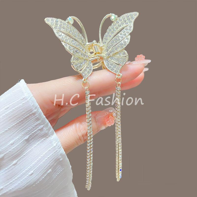 Tassel Butterfly Pearl Hair Clip Women Hair Claw Hairpin Hair Crab Hairaccessory