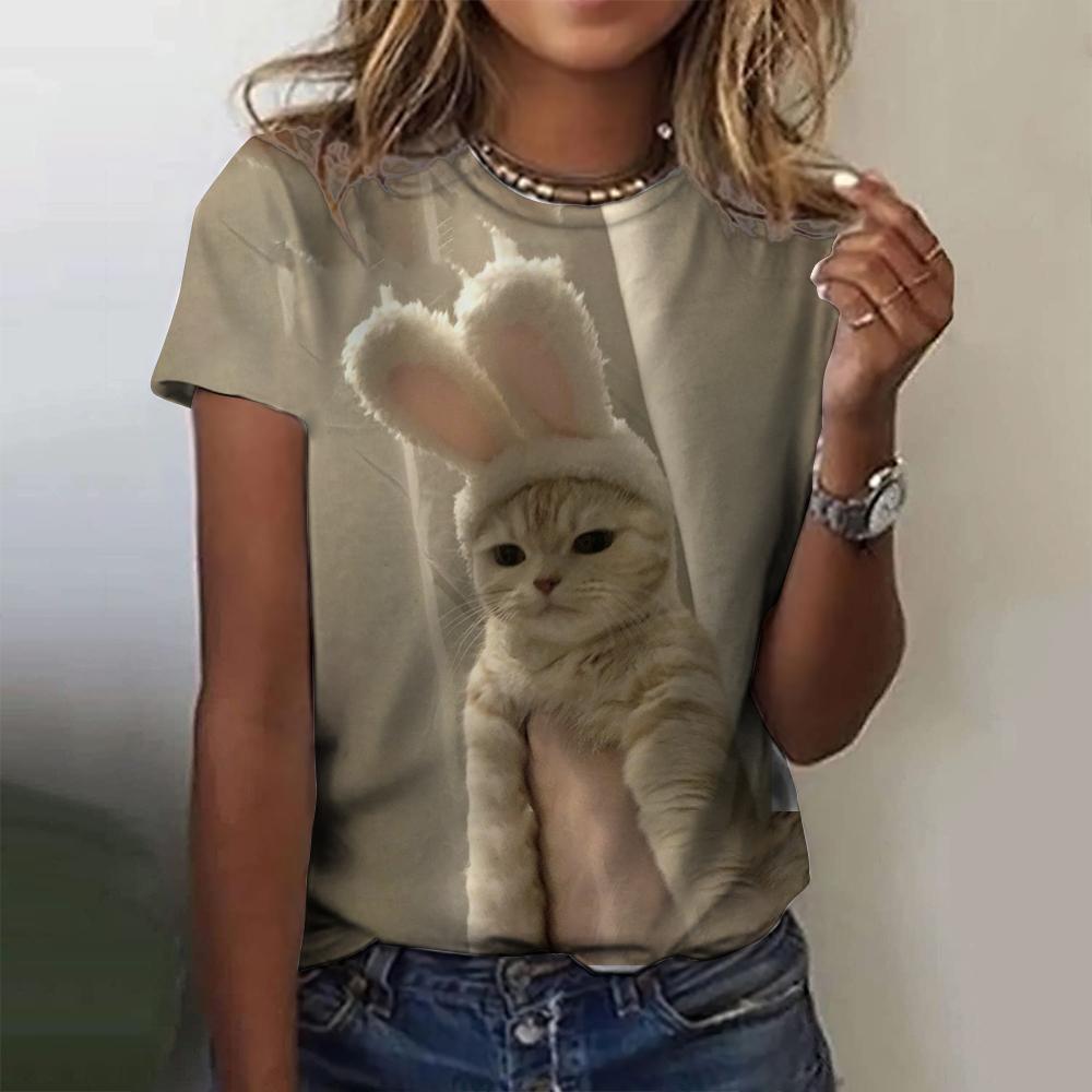 Популярная женская футболка с 3D-принтом, кошка, летняя мода, короткий рукав, круглый вырез, уличная одежда, повседневный топ в стиле Харадзюку