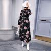 YYFS Women's Fashion Flower Pattern Print Long Sleeve High Neck High Waist Casual Dresses