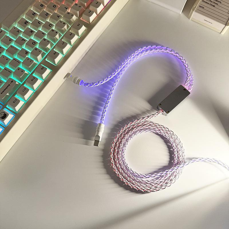 Плетеный RGB-кабель с градиентной подсветкой 8K, с магнитным разъемом, для механической клавиатуры, с разветвителем на два порта, для Carplay