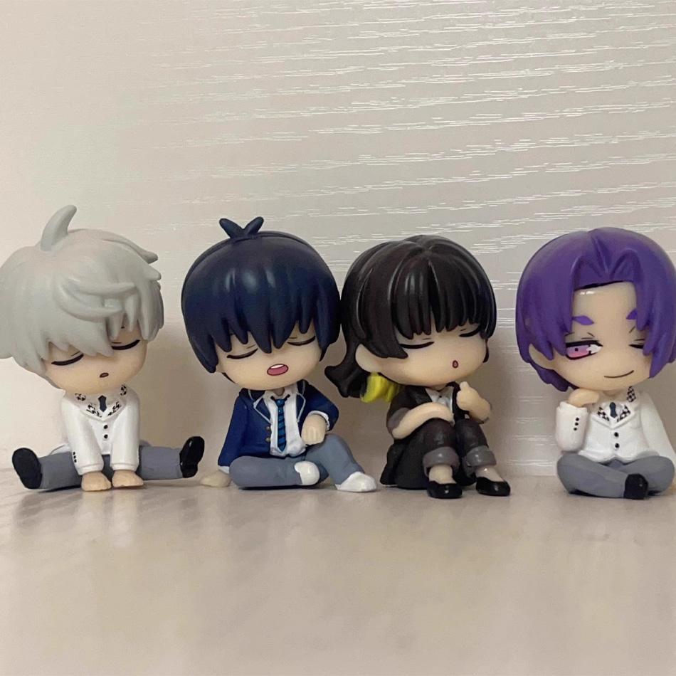 4pcs Blue Lock Gk Anime Figure Isagi Yoichi Bachira Meguru Shoulder To Shoulder Sleep Q-Version Kawaii Model Statue Kid Toy Gift