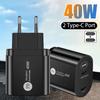 Двухпортовое быстрое зарядное устройство USB-C мощностью 40 Вт для путешествий
