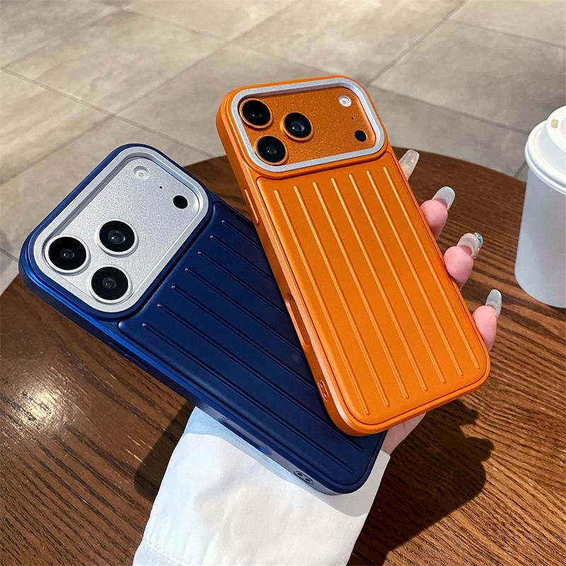 Luxury Solid Colors Bussiness Luggage Texture Silicone Plastic Phone Case For iPhone 17 16 15 Pro Max Shockproof Protective Cover
