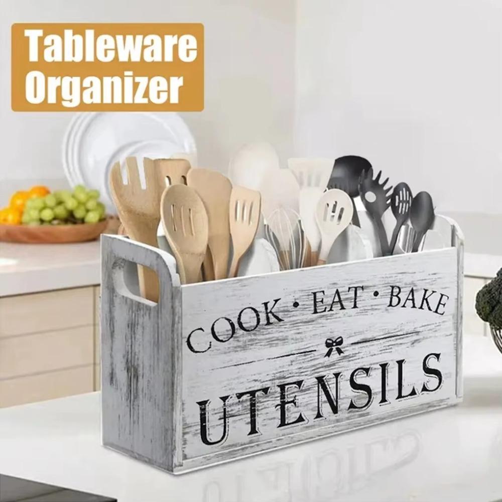Wood Material Wood Kitchen Utensils Holder With Drainage Holes Tableware Stand Kitchen