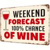 100% Chance of Wine Vintage Metal Tin Sign, Wine Lovers Weekend Forecast Iron Wall Hanging Plaque Decor for Home