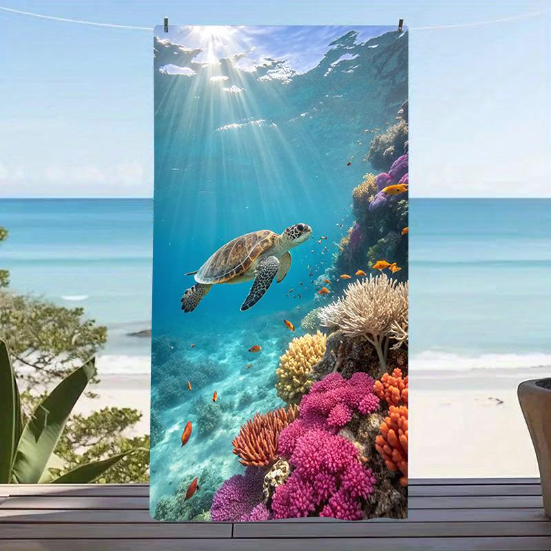 Underwater Sea Turtle Beach Towel Coral Reef Print Oversized Microfiber Quick Dry Sand Free Summer Vacation Pool Travel Gift