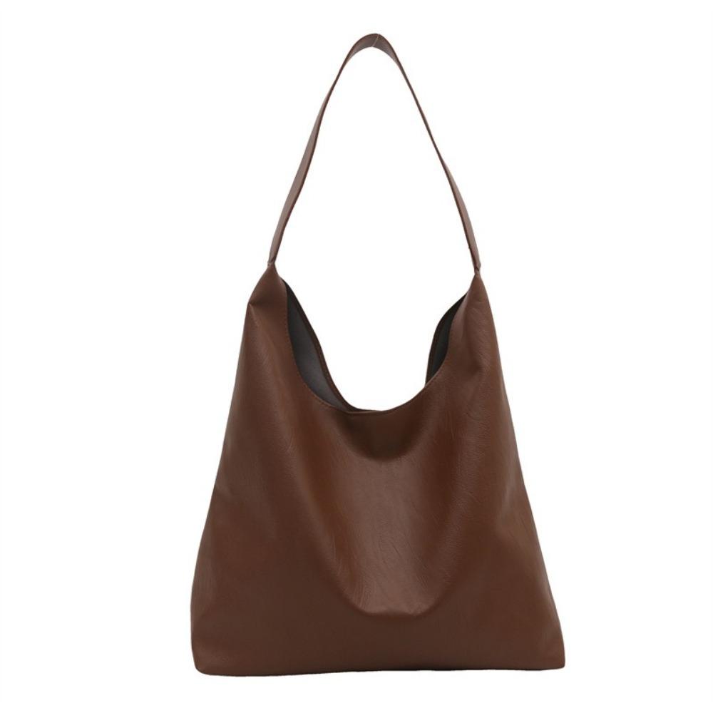 Solid Color Women Handbag Large Capacity Underarm Bag Simple Soft PU Shoulder Bag  Shopping