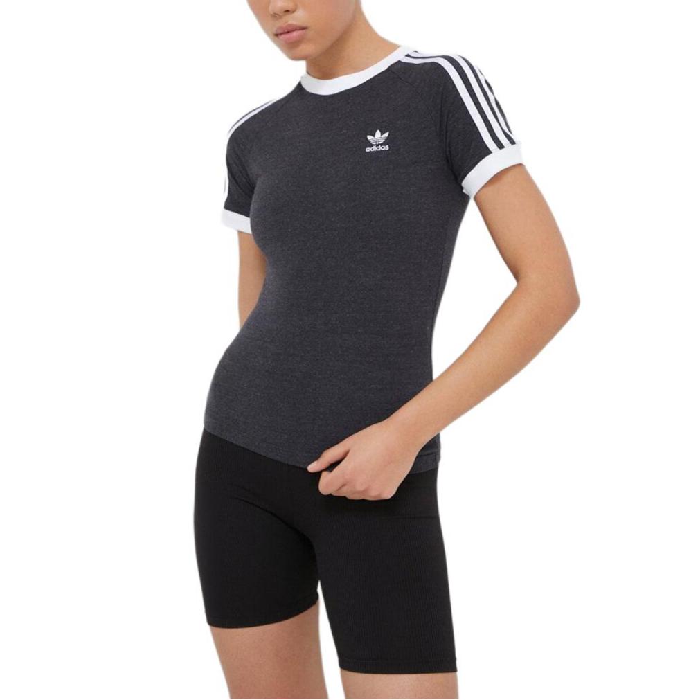 adidas Женская футболка с 3 полосками, приталенная, с рукавом реглан, черная меланж, IU2429