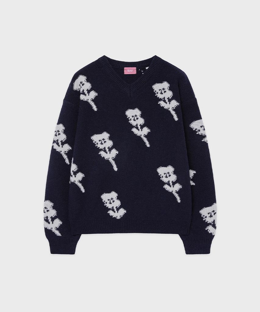 SINOON Sn Flower Loose Fit Knit (Navy)